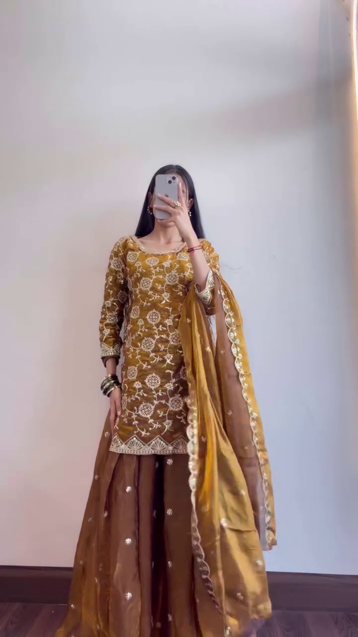 Royal Mustard Embroidered Kurta Sharara Set with Dupatta