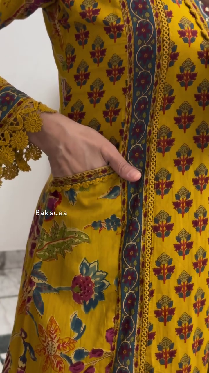 Mustard Yellow Colour Printed Kurta Set