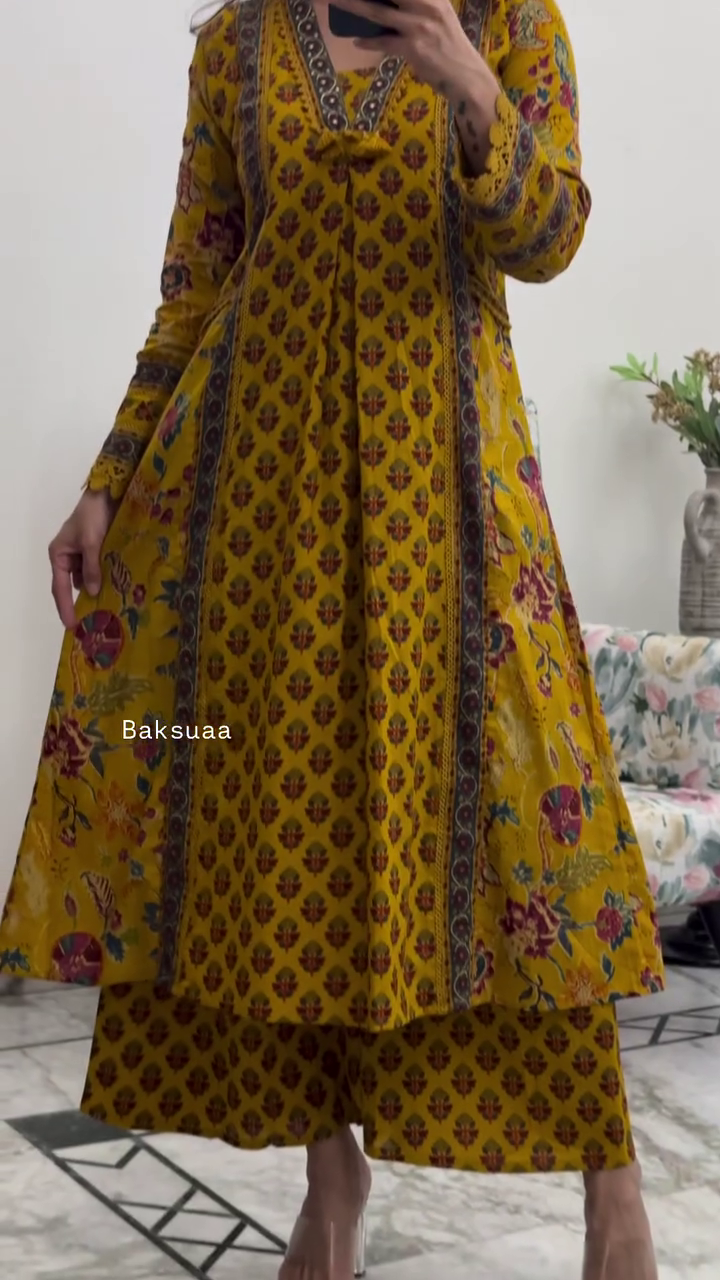 Mustard Yellow Colour Printed Kurta Set