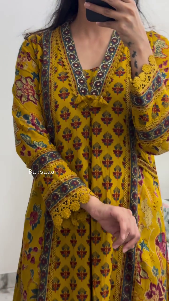 Mustard Yellow Colour Printed Kurta Set