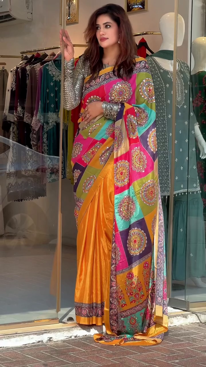 Premium Multicolor Printed Silk Saree