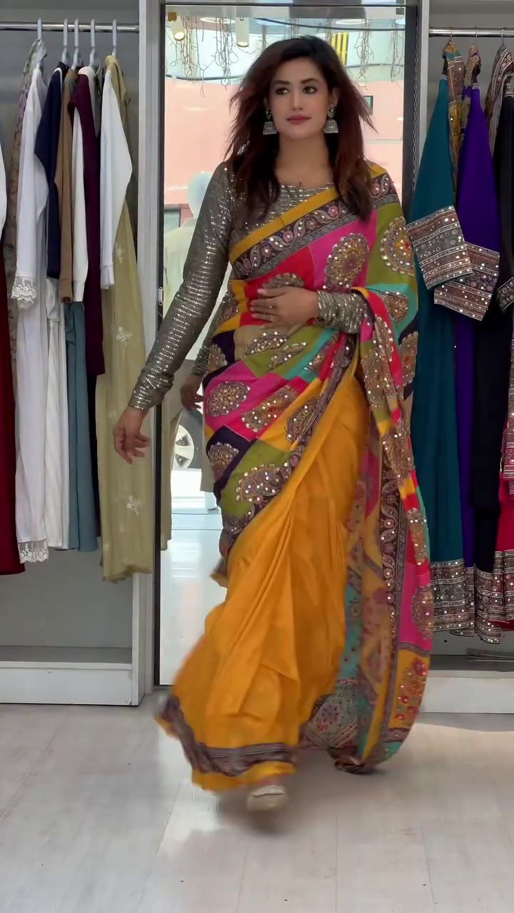 Premium Multicolor Printed Silk Saree
