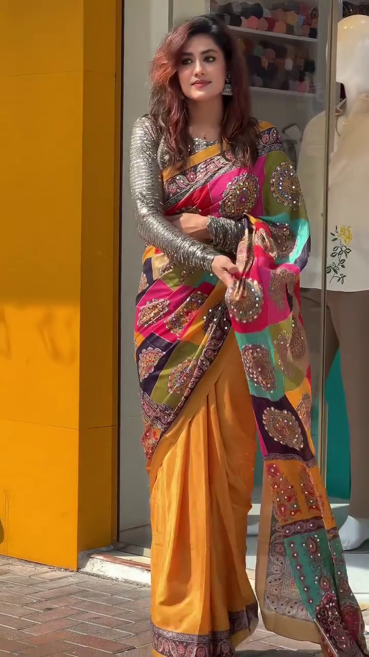 Premium Multicolor Printed Silk Saree
