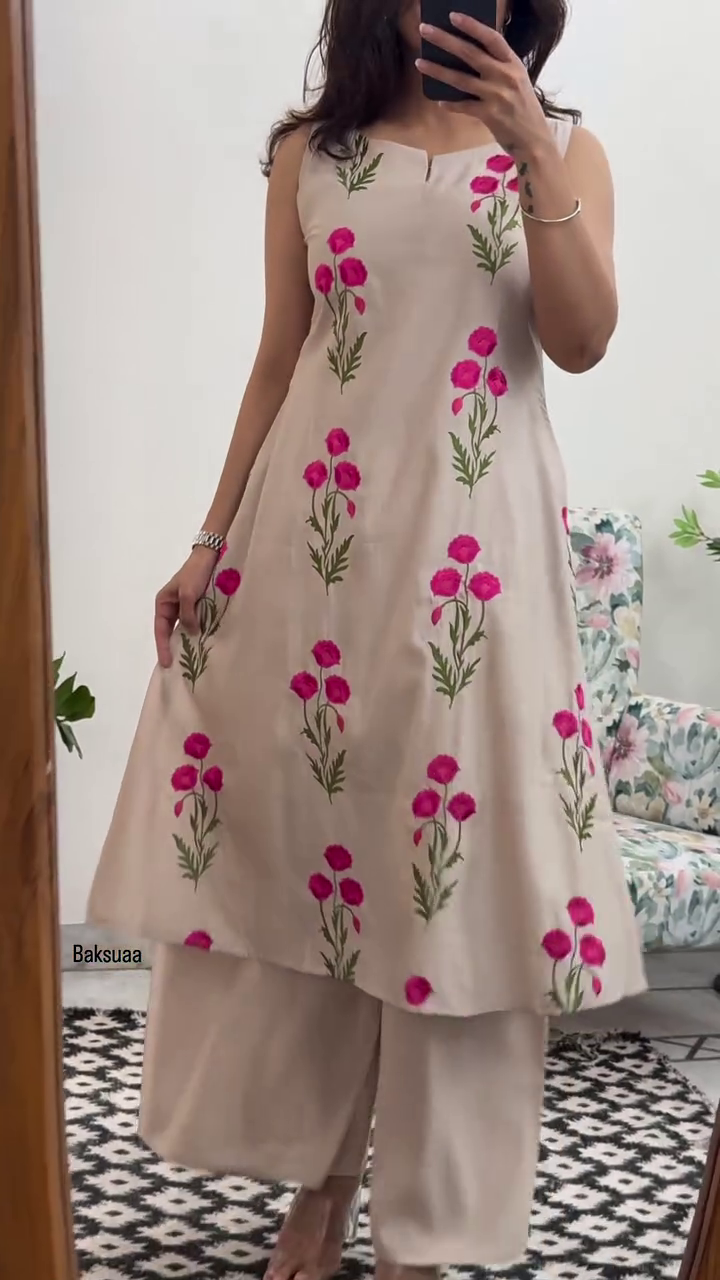 Stylish Beige Floral Printed with Palazzo Pants Set