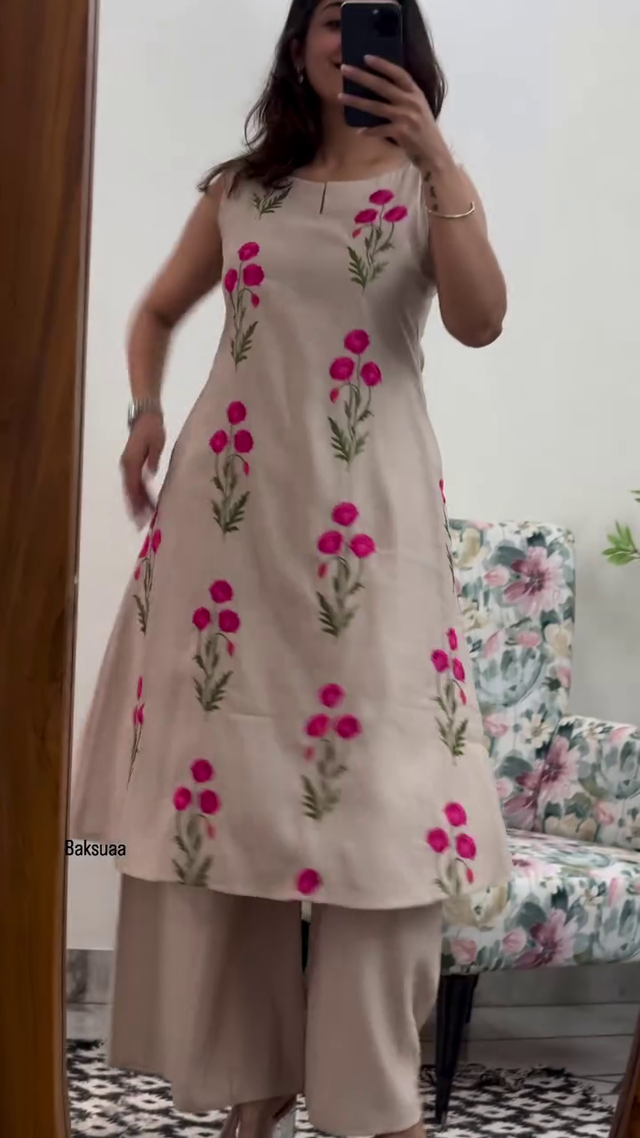 Stylish Beige Floral Printed with Palazzo Pants Set