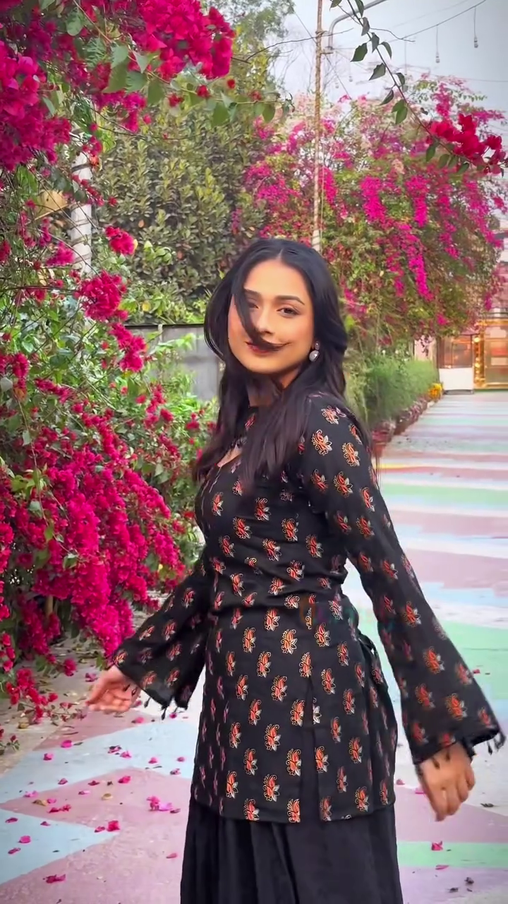 Black Colour Printed Designer Kurti Set
