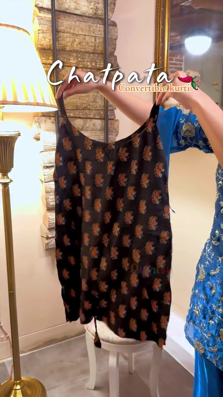 Black Colour Printed Designer Kurti Set