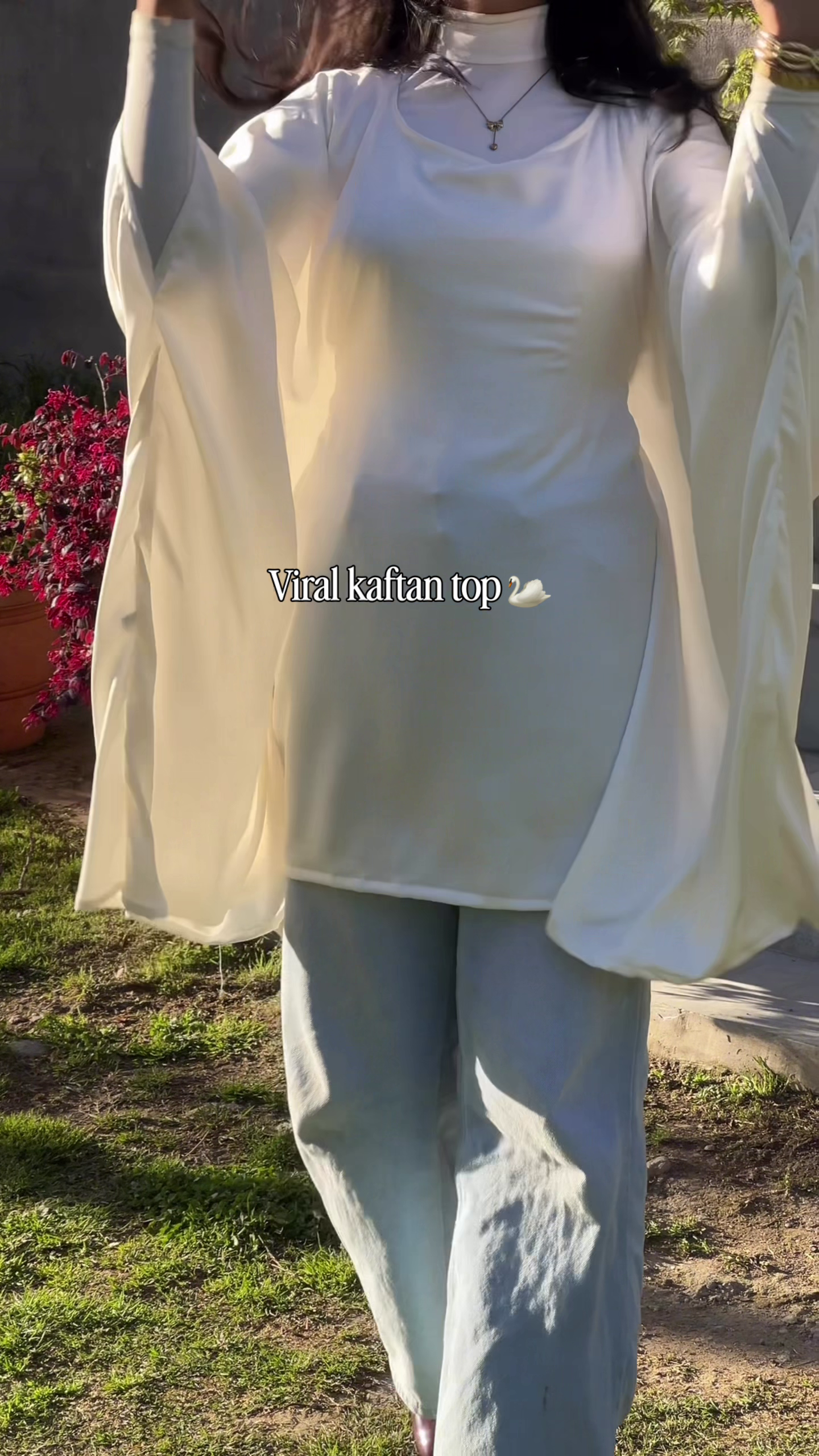 Premium White Kaftan Sleeve Tunic Top