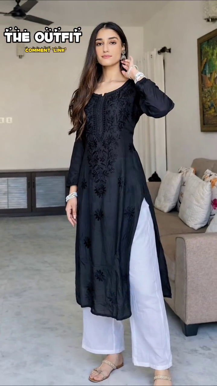 Classic Black Chikankari Embroidered  Kurti Suit