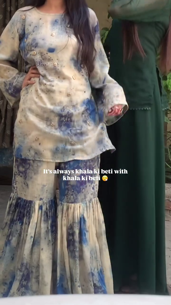 Elegant Blue Floral Printed Sharara Set