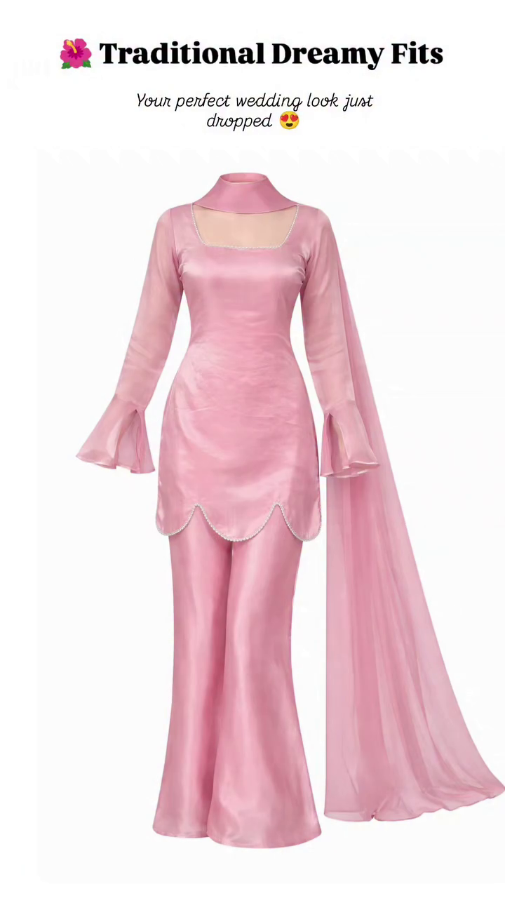Blush Pink Colour Satin Kurta & Palazzo Set