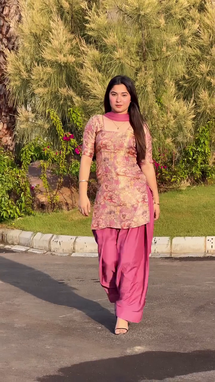 Floral Printed Short Kurti with Solid Palazzo Set