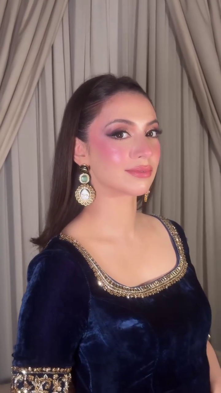 Royal Navy Blue Velvet Anarkali Gown Set