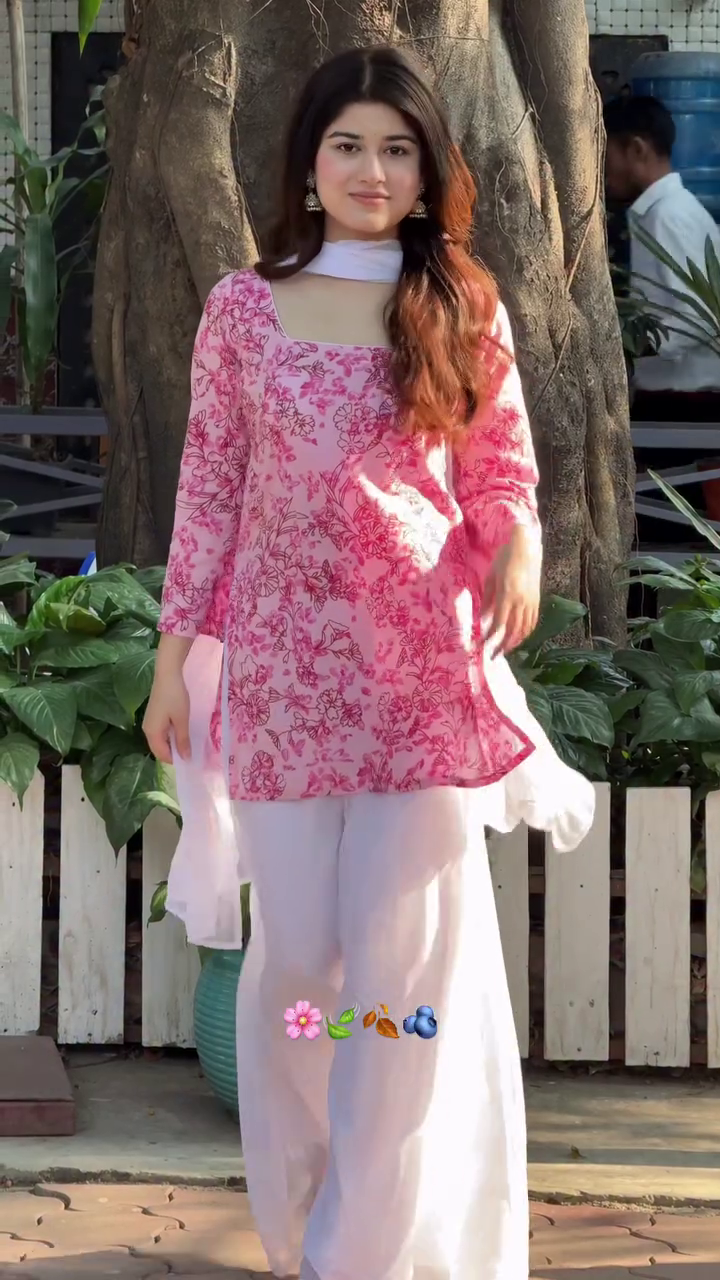 Women's Pink Floral Printed Cotton Kurta Set