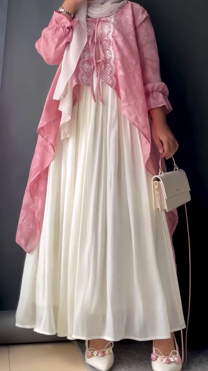 Women's White Embroidered Long Jacket Style Kurta Set