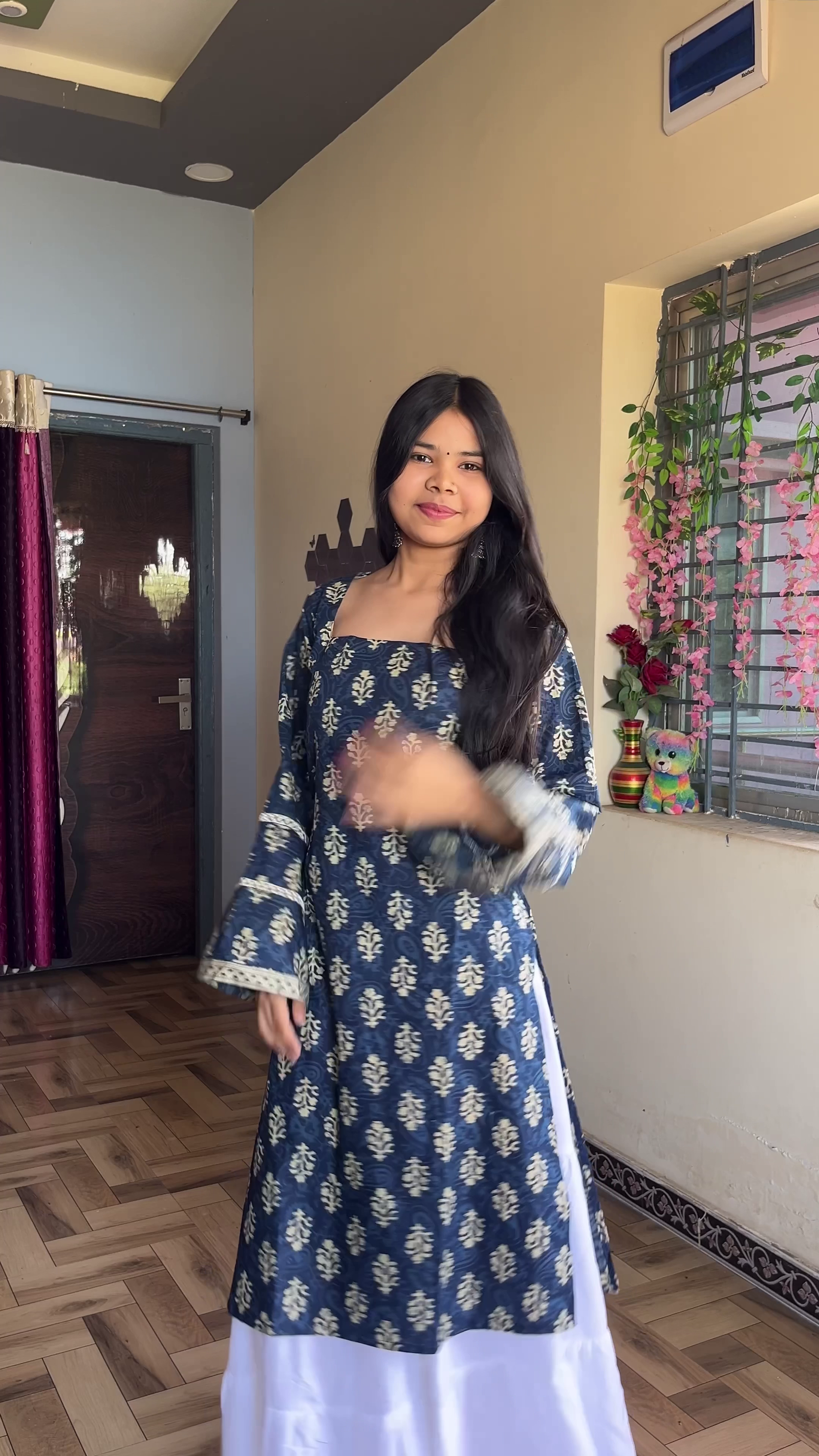 Women's Navy Blue Printed A-Line Kurta Set