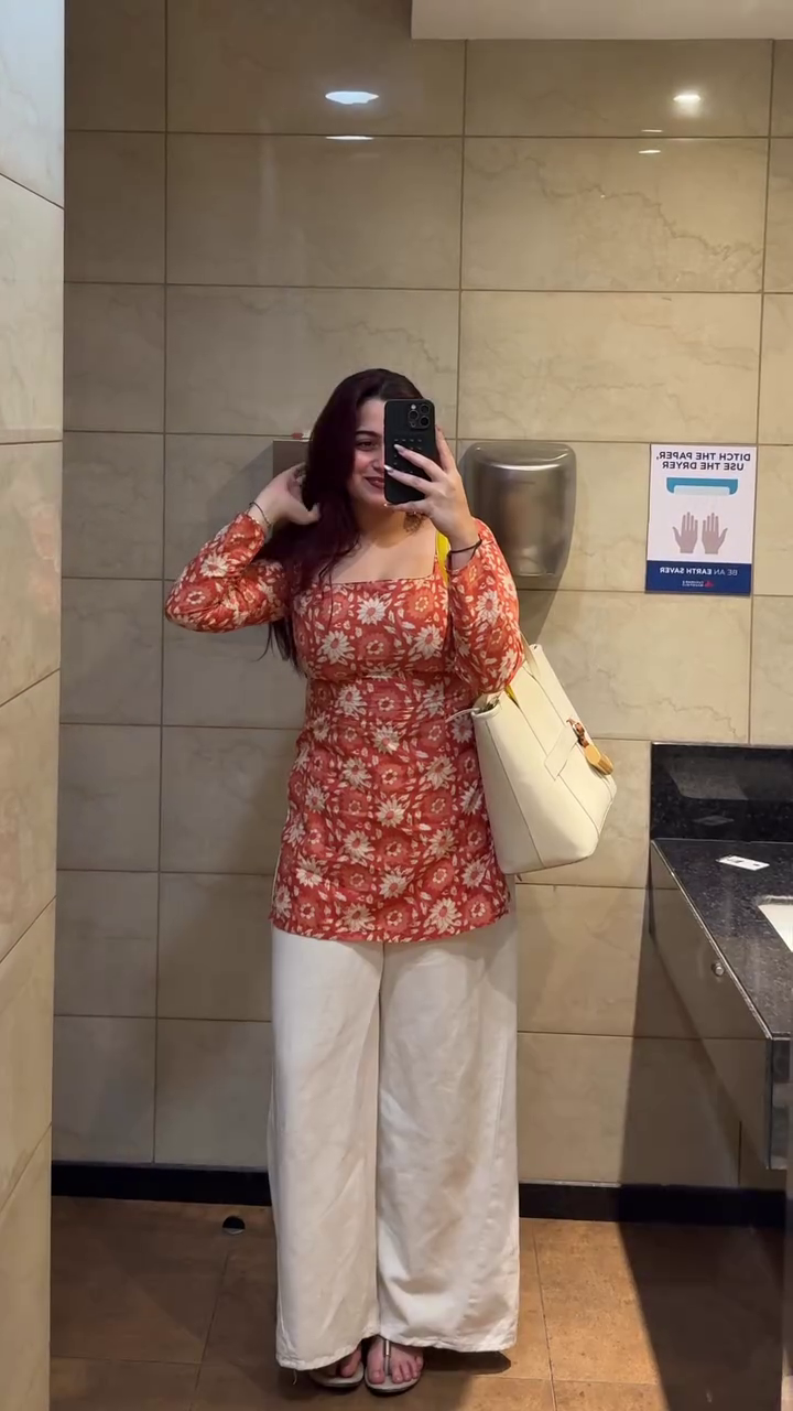 Women's Ivory Floral Printed  Kurta with Rust Palazzo Set