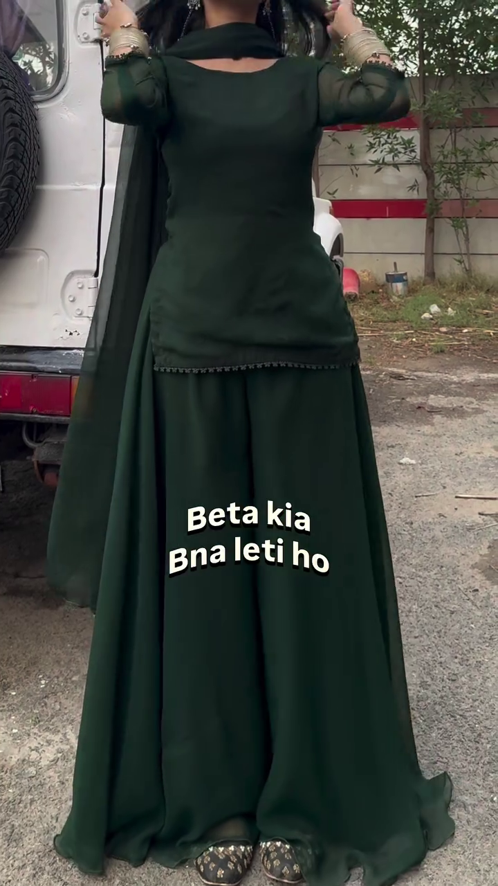 Women's Emerald Green Georgette Kurta Palazzo Set