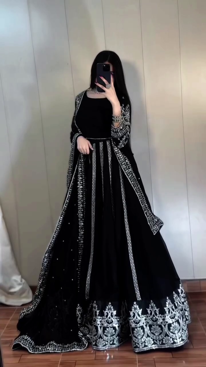 Women's Black Anarkali Gown with Designer Dupatta