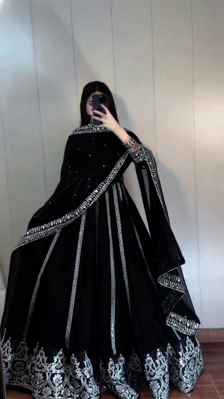 Women's Black Anarkali Gown with Designer Dupatta
