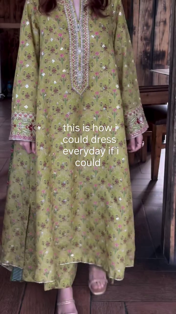 Women's Olive Green Floral Printed Long Anarkali Kurta