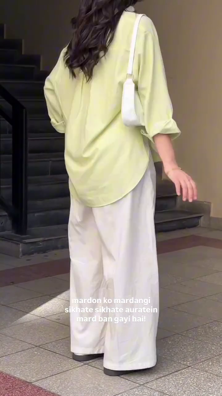Light Green Oversized Shirt with Wide-Leg White Pants