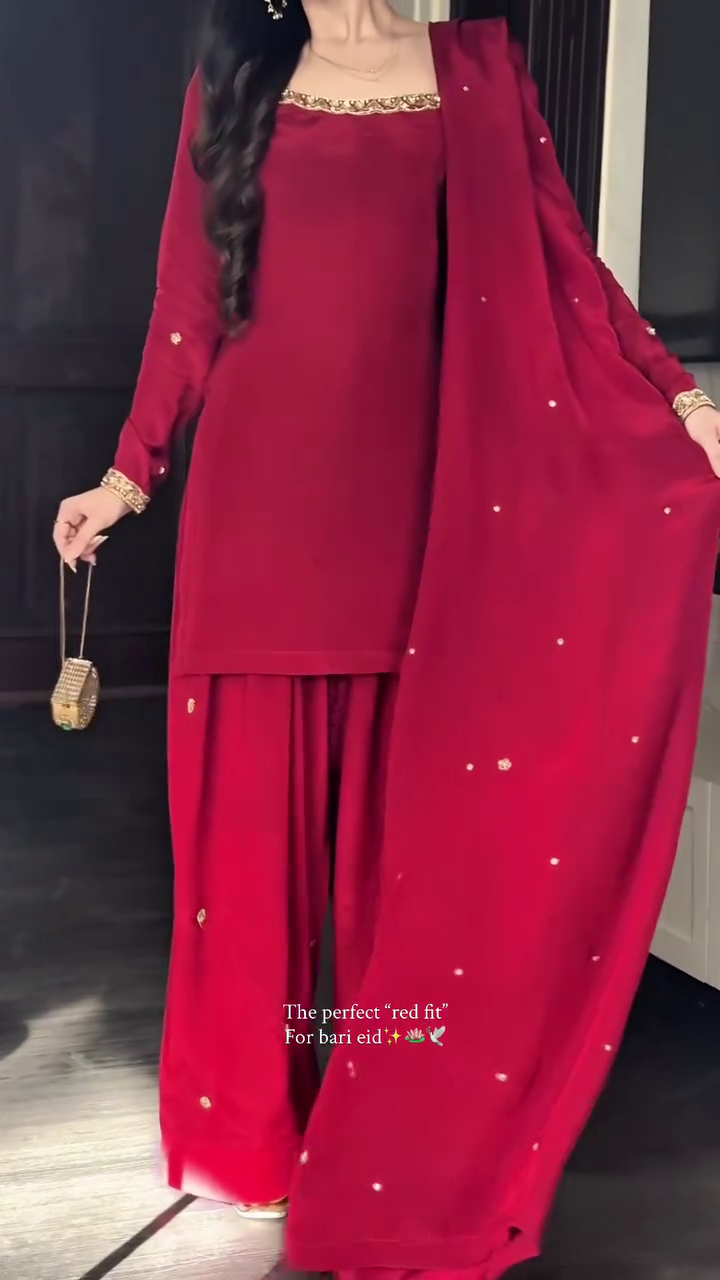 Women's Elegant Red Ethnic Kurta Sharara Set