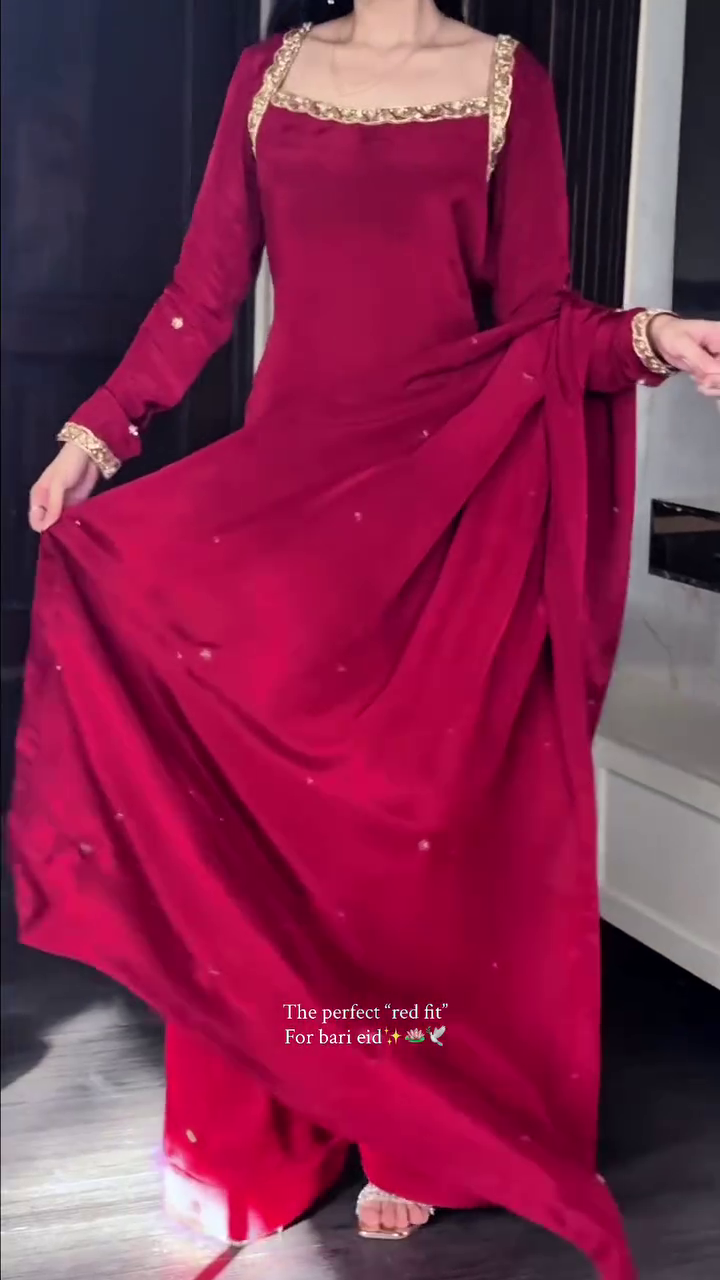 Women's Elegant Red Ethnic Kurta Sharara Set