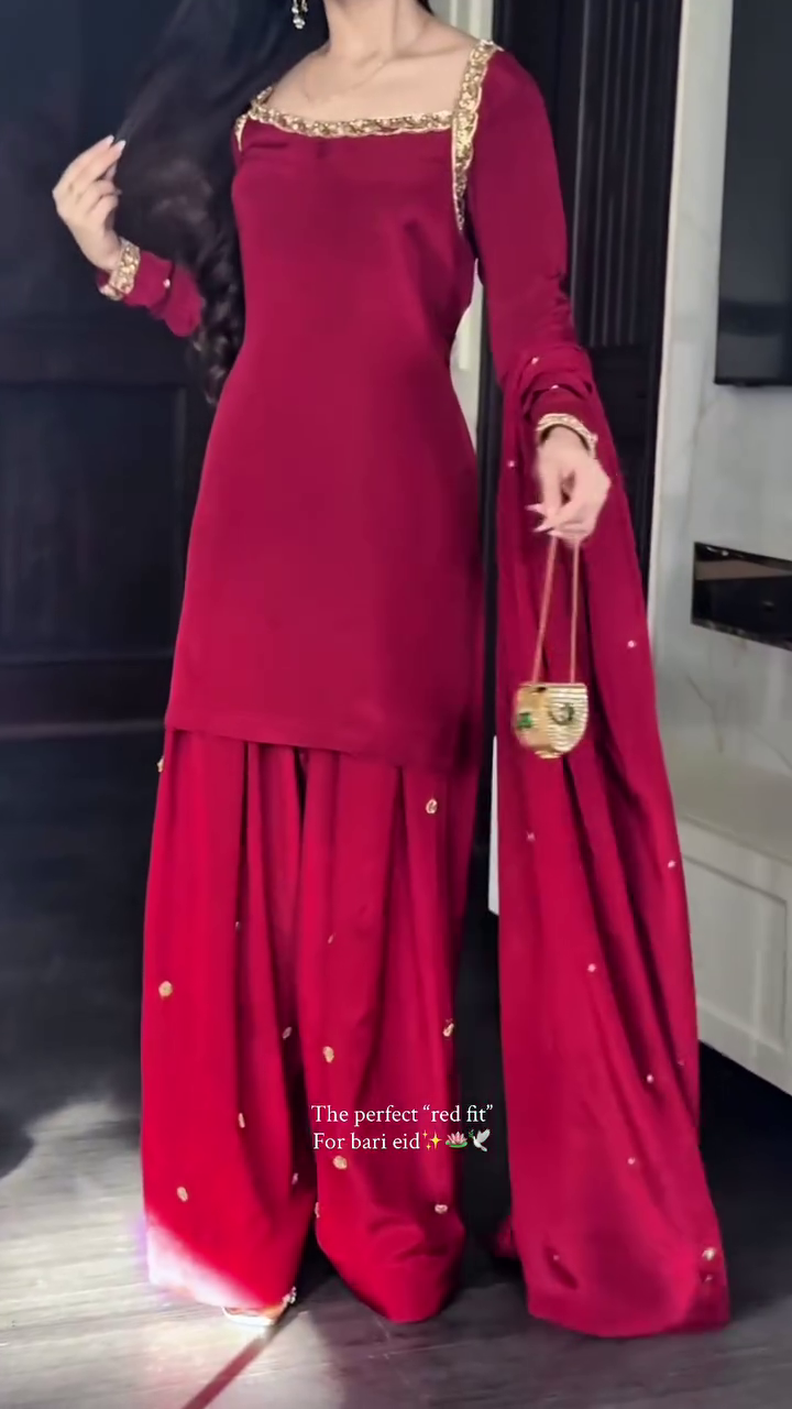 Women's Elegant Red Ethnic Kurta Sharara Set