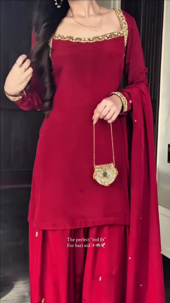 Women's Elegant Red Ethnic Kurta Sharara Set