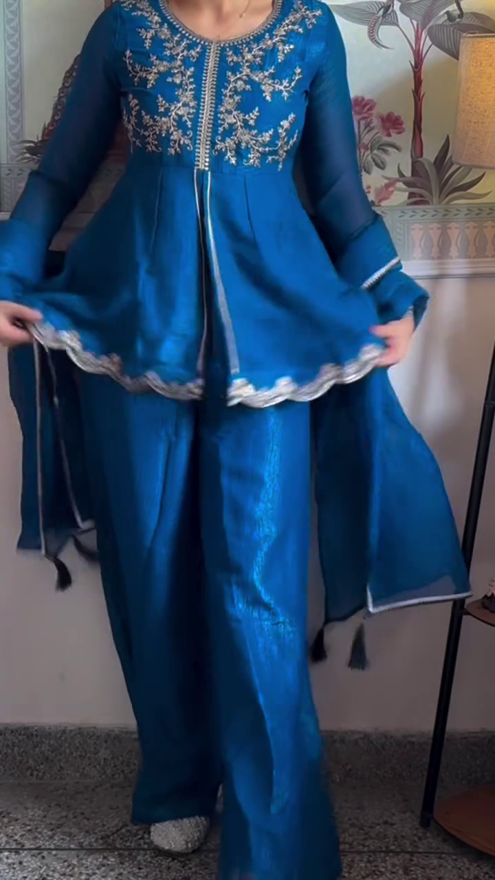 Royal Blue Embroidered Sharara Suit Set