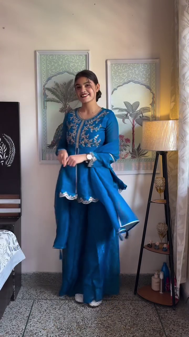 Royal Blue Embroidered Sharara Suit Set