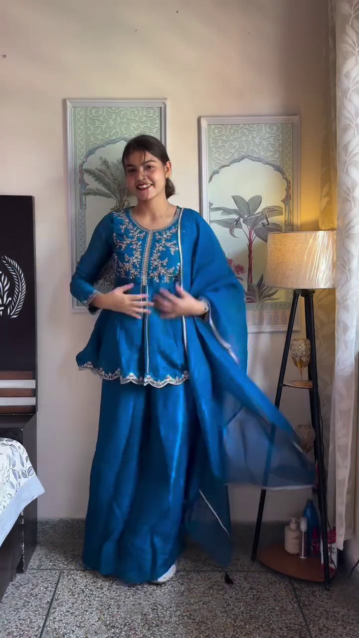 Royal Blue Embroidered Sharara Suit Set