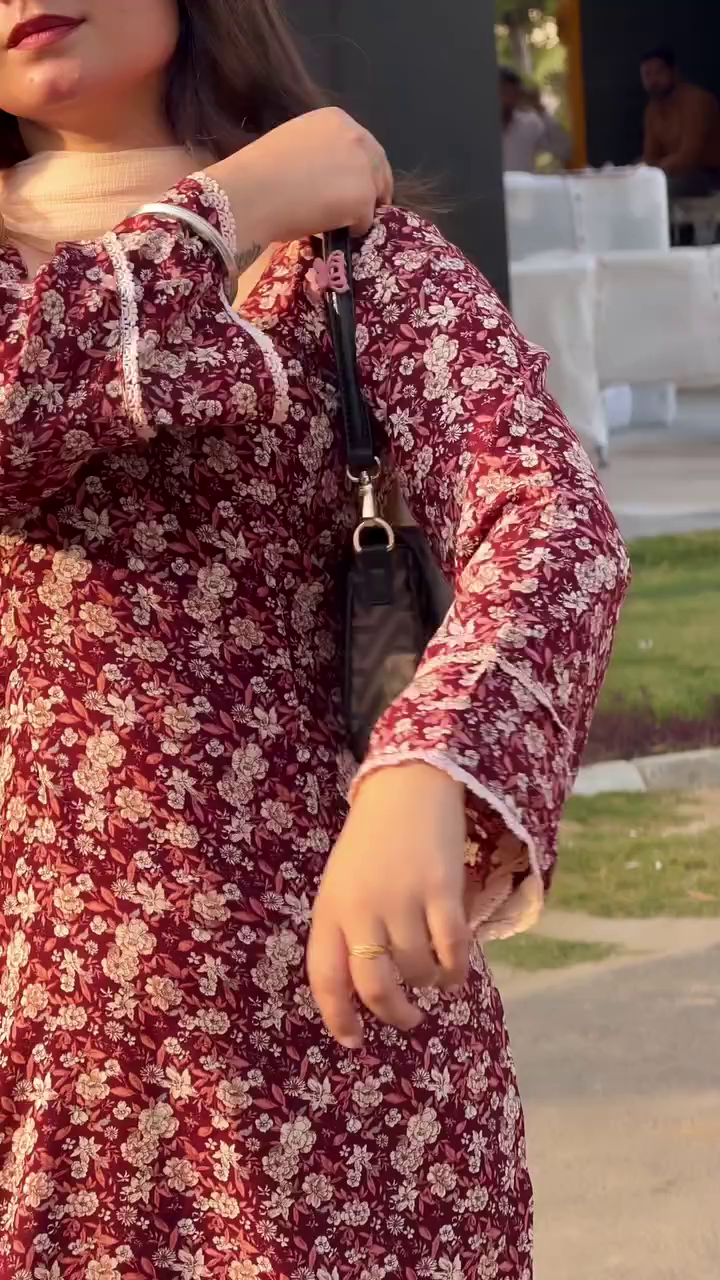 Brown Colour Floral Printed Kurti Set