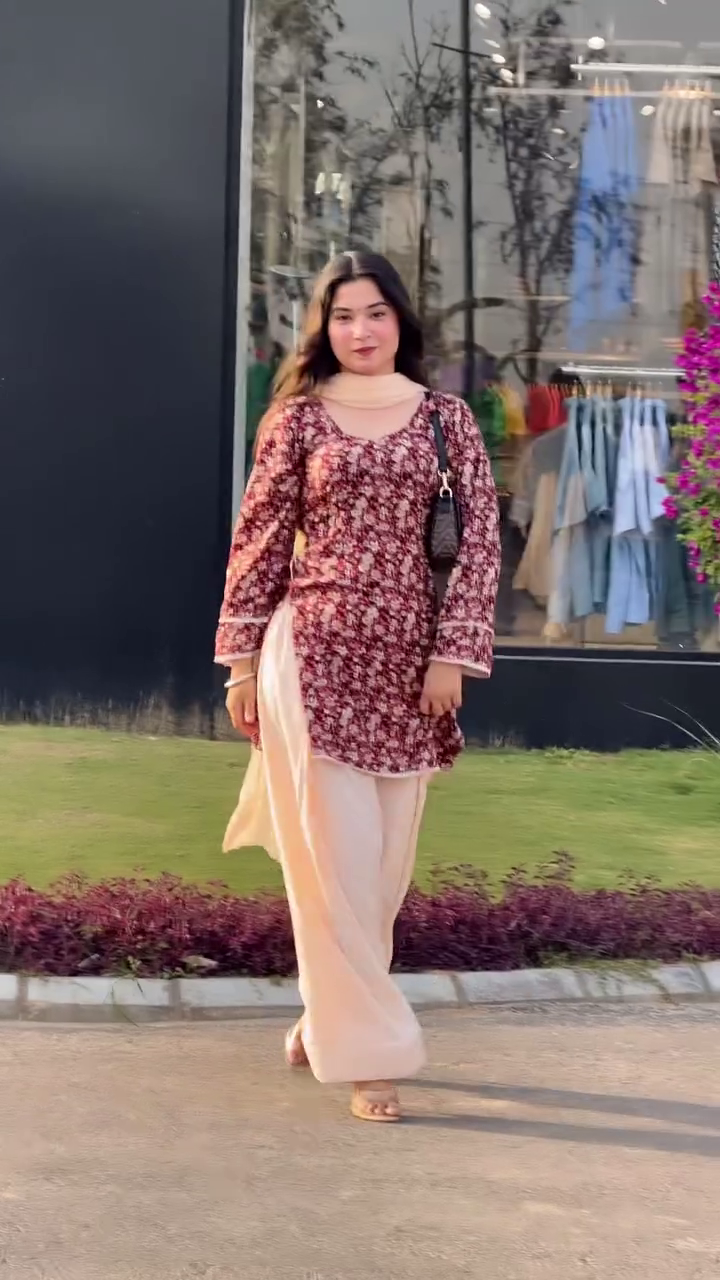 Brown Colour Floral Printed Kurti Set