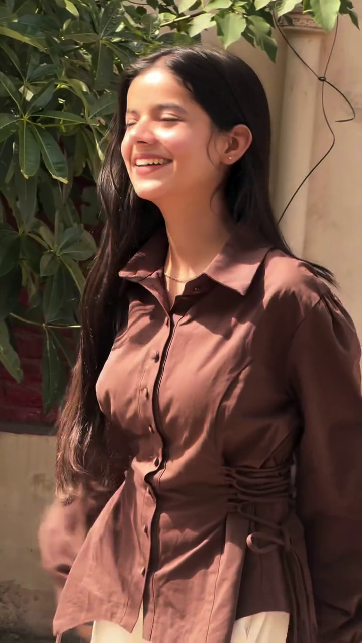 Chocolate Brown Ruched Button-Down Shirt