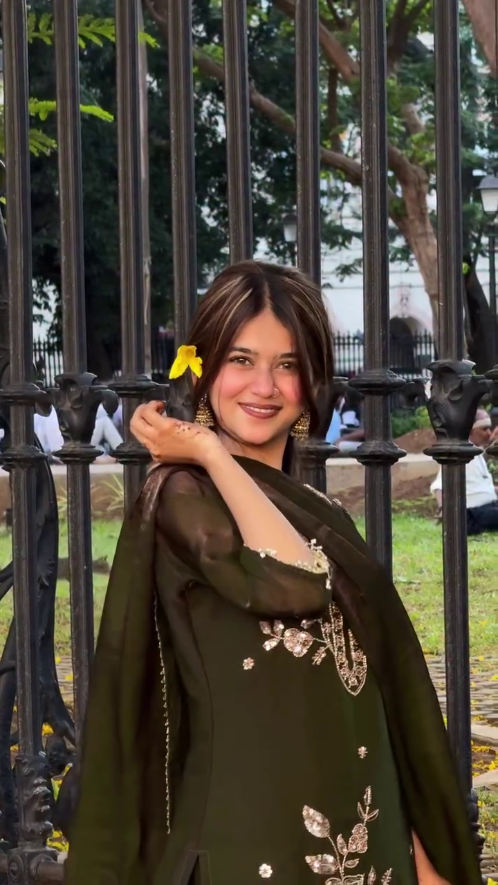 Olive Green Embroidered Party Wear Salwar Suit