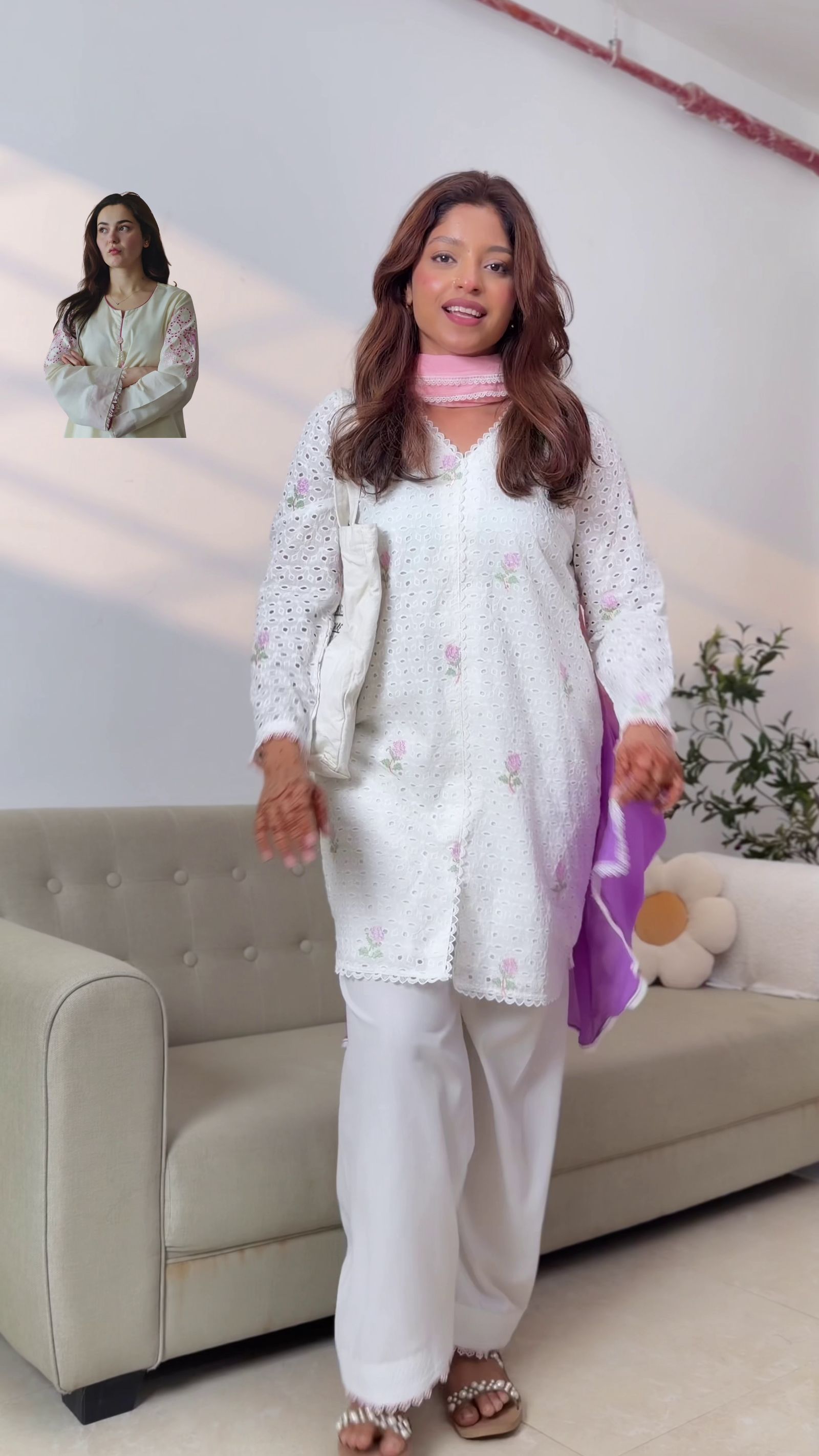 Red Kurta with White Heart Print Palazzo Set