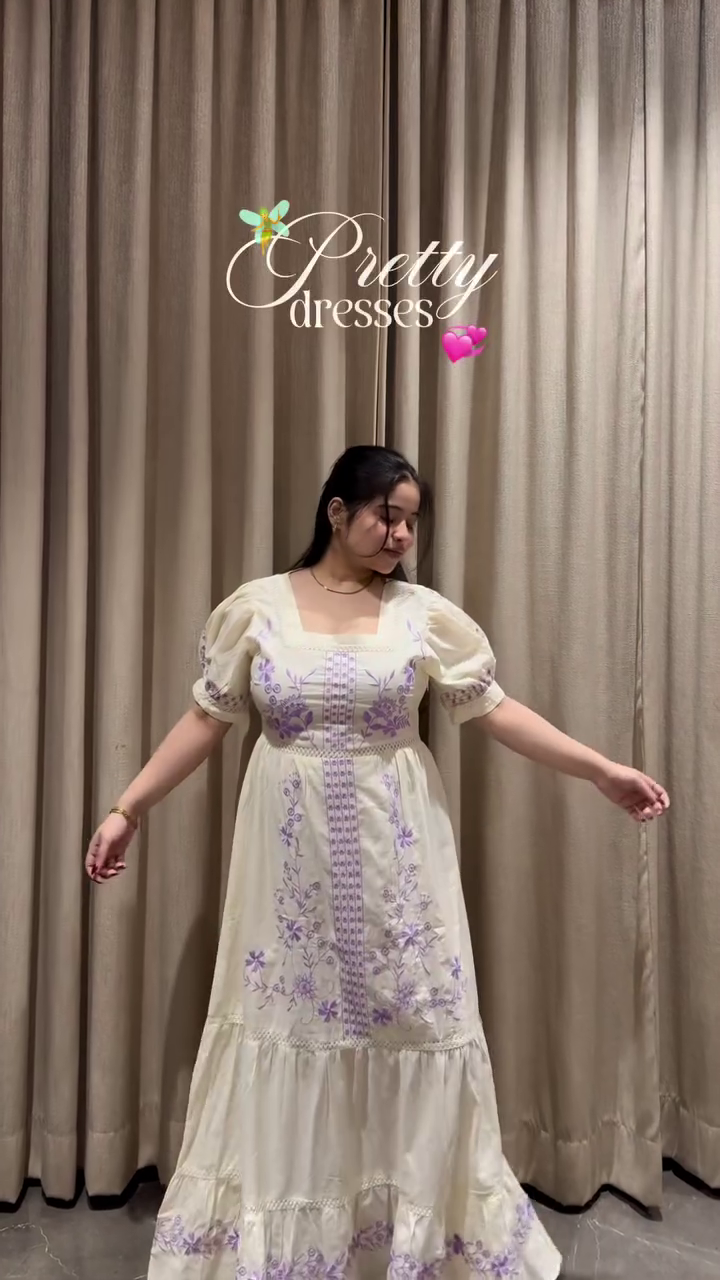 Ivory Puff Sleeve Floral Embroidered Tiered Maxi Dress