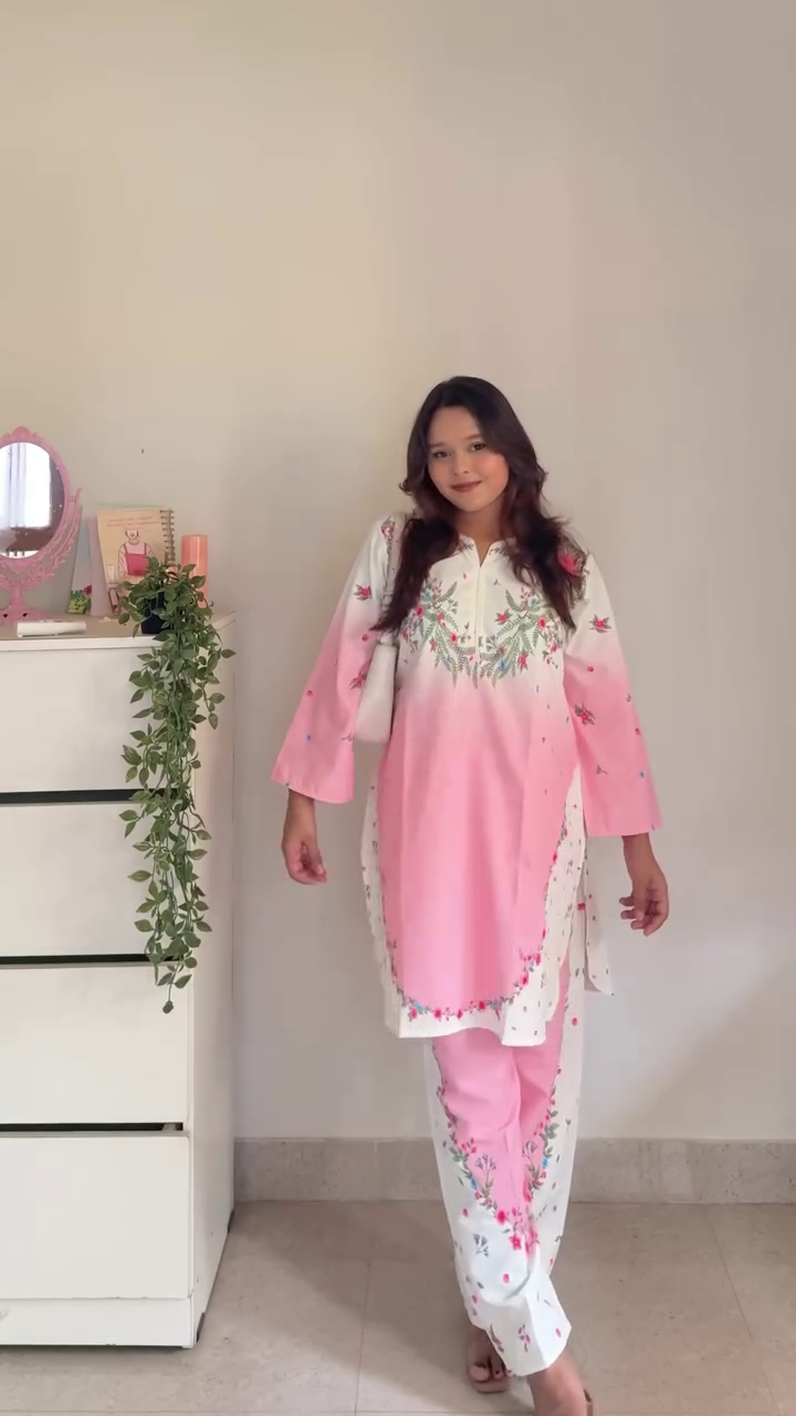 White & Mint Embroidered Kurta with Contrast Palazzo Set
