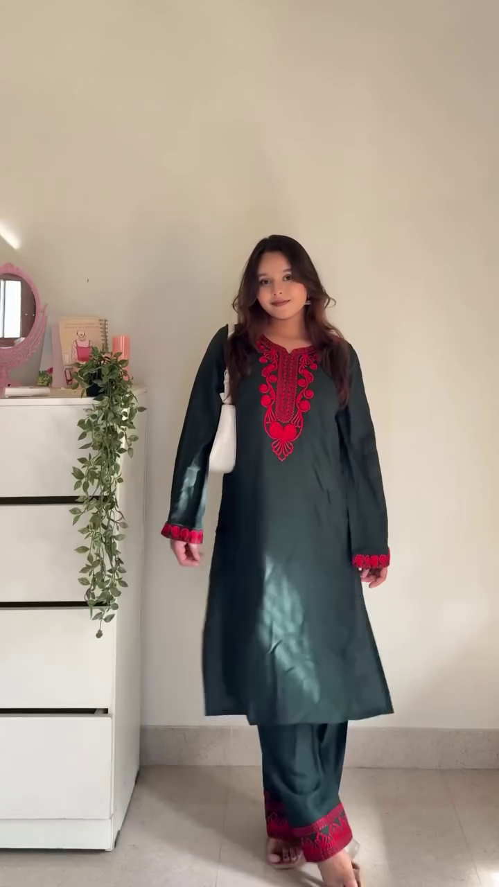 White & Mint Embroidered Kurta with Contrast Palazzo Set