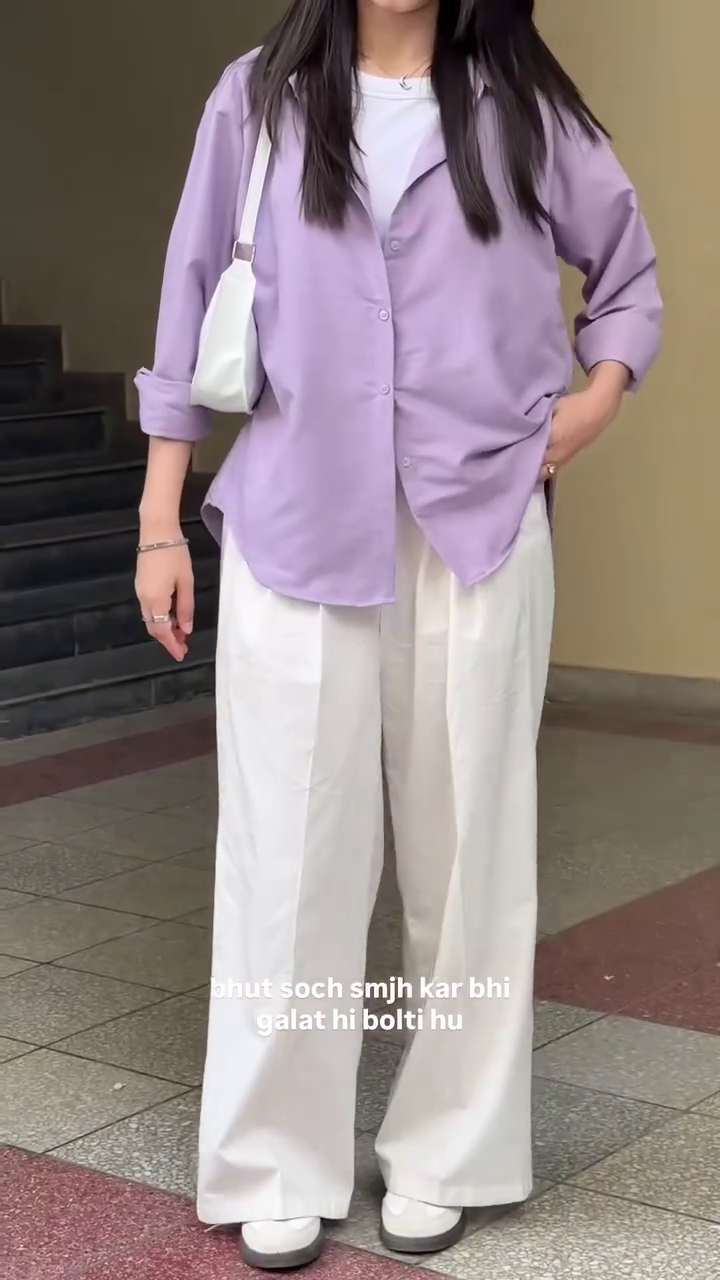 Women's Lavender Oversized Cotton Shirt Set