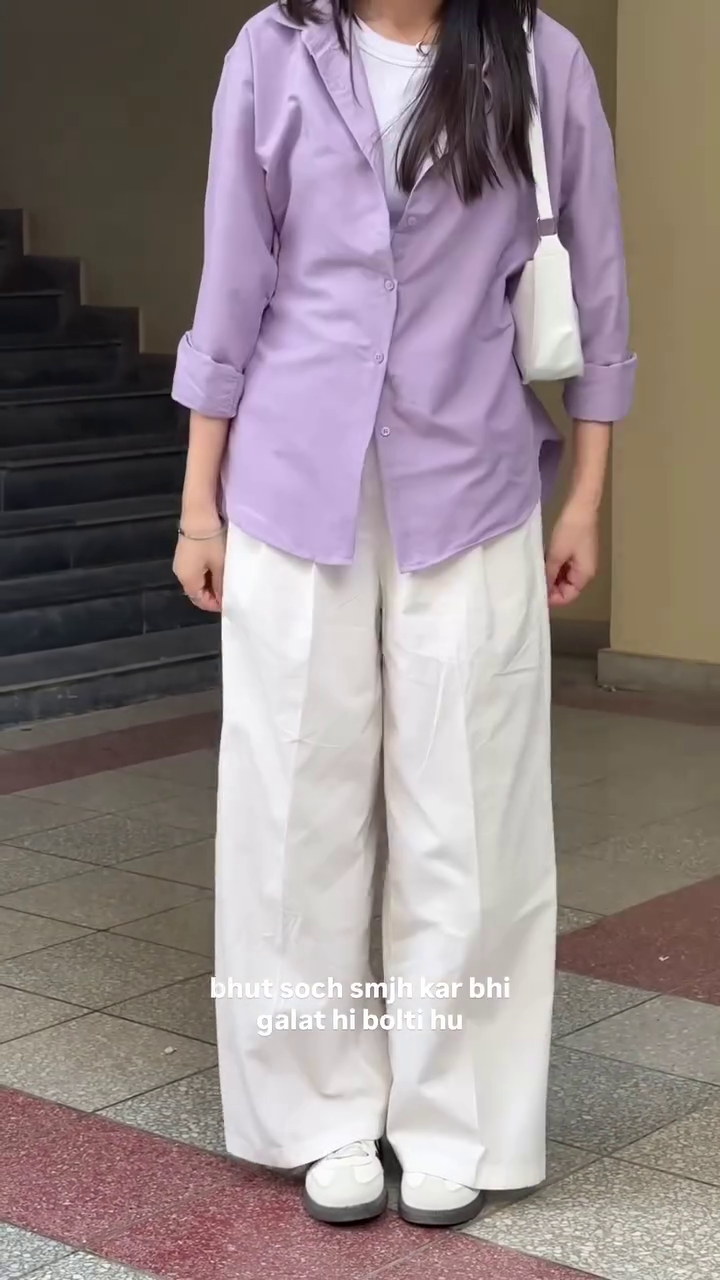 Women's Lavender Oversized Cotton Shirt Set