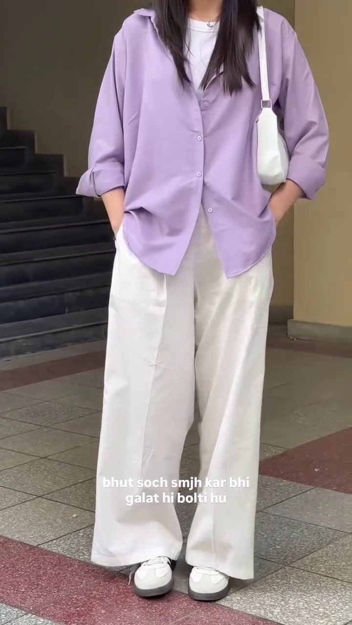 Women's Lavender Oversized Cotton Shirt Set