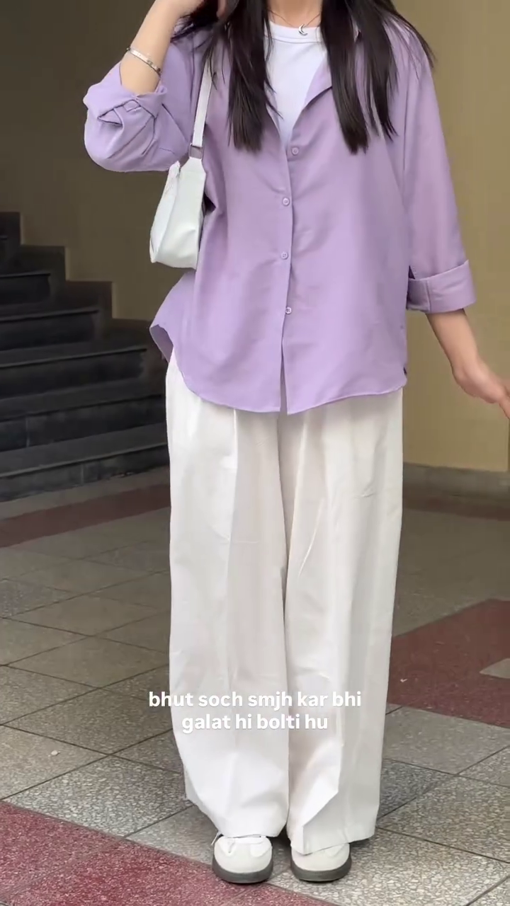 Women's Lavender Oversized Cotton Shirt Set
