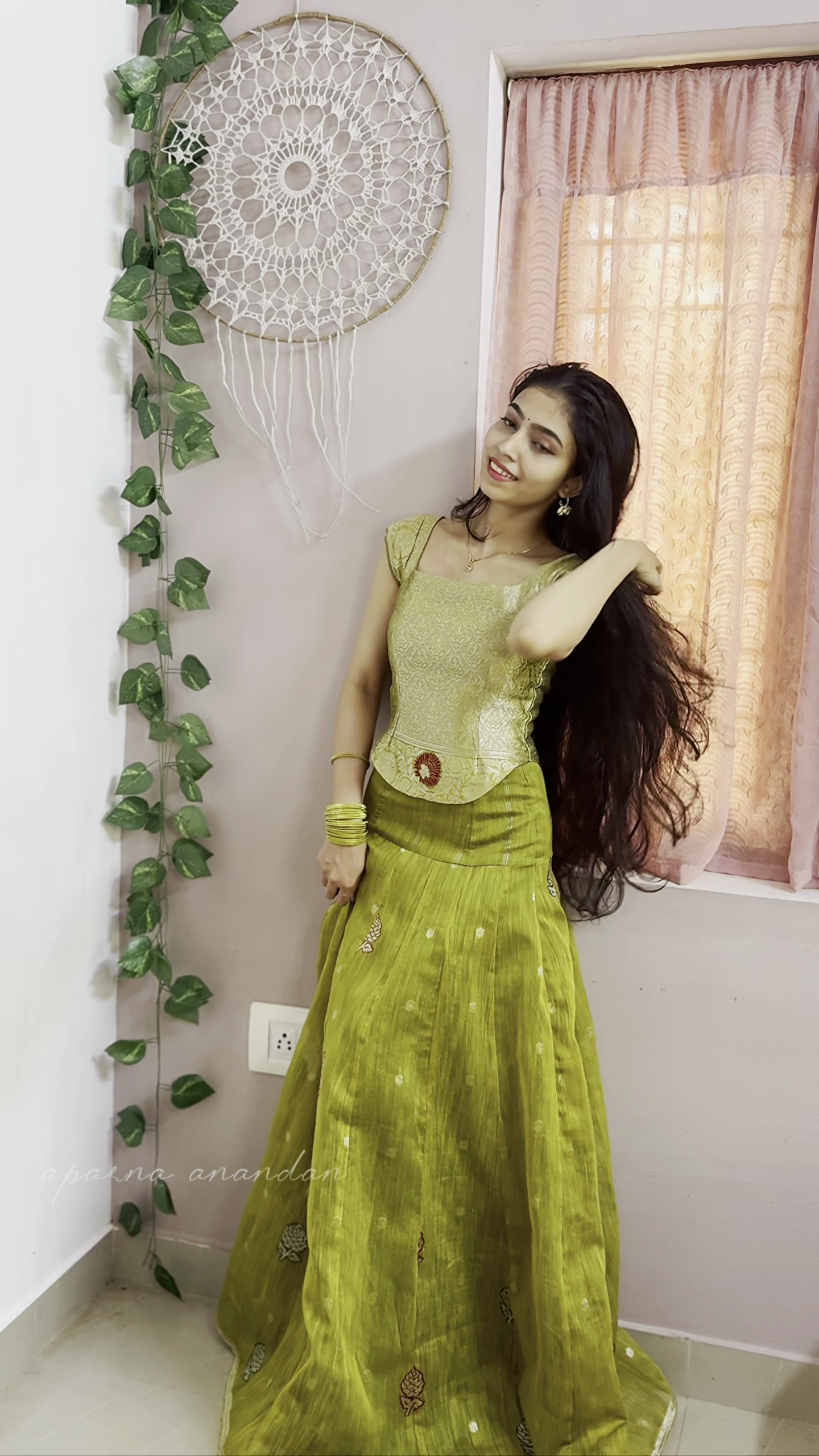 Olive Green Designer Lehenga Skirt with Gold Blouse