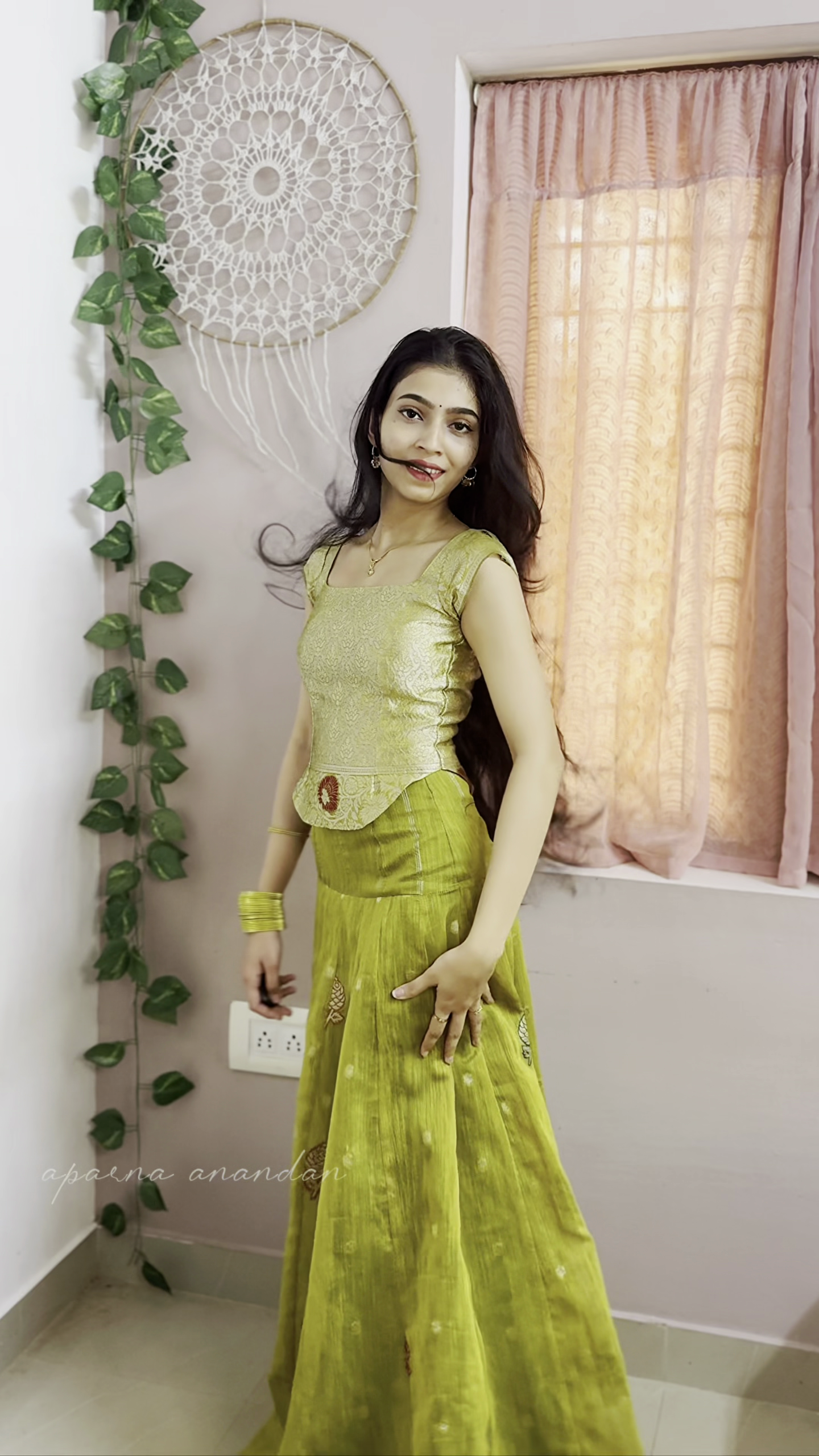 Olive Green Designer Lehenga Skirt with Gold Blouse