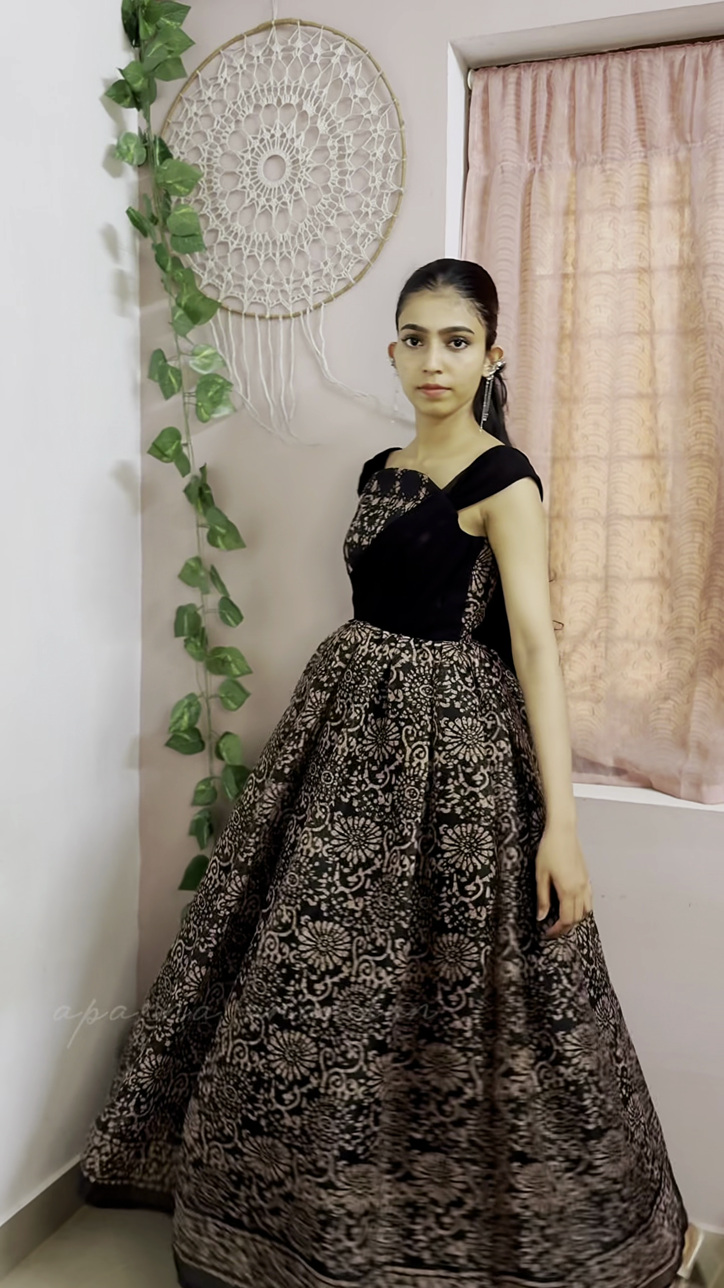 Black Floral Jacquard Designer Ball Gown