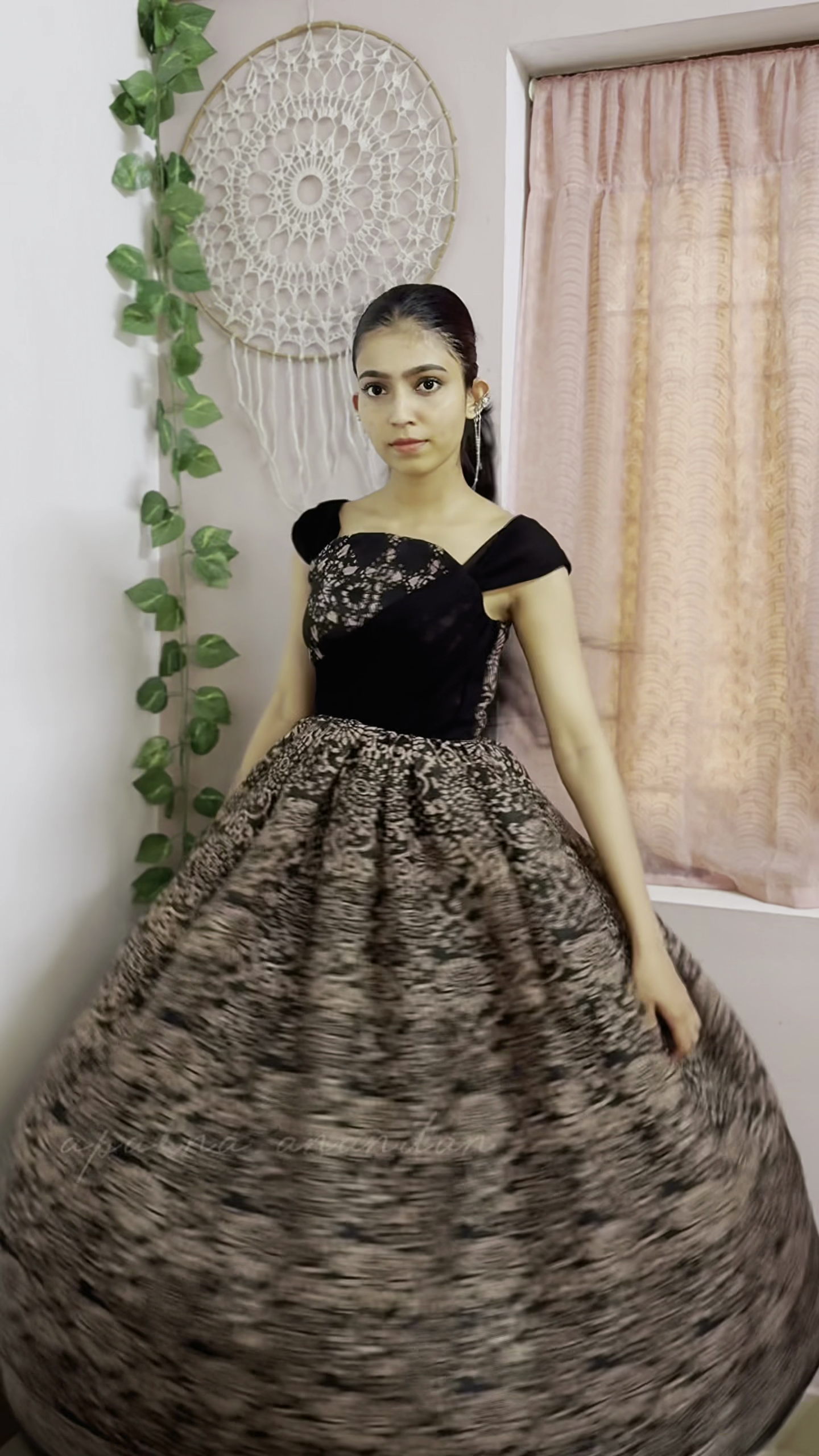 Black Floral Jacquard Designer Ball Gown