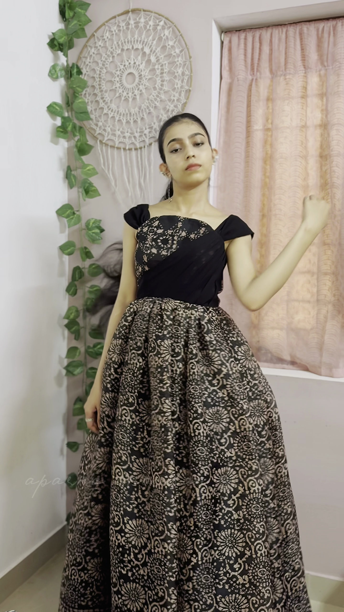 Black Floral Jacquard Designer Ball Gown